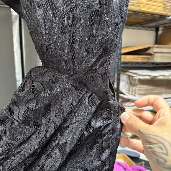 Wednesday Addams Gothic Prom Dress Black Lace 80s Vintage Nuance Ruched Size 11 - Picture 13 of 15